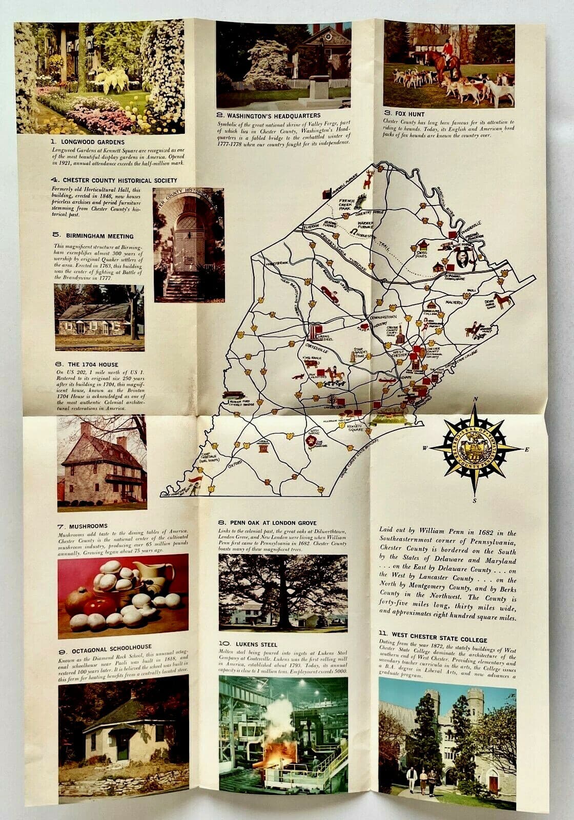1964 Chester County Pennsylvania Vintage Travel Brochure Farming Colonial Map PA 3