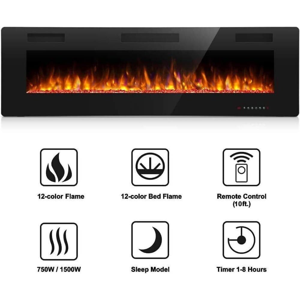 50''Electric Fireplace insert,Recessed&Wall-Mounted heater,Room Decor,remote 6