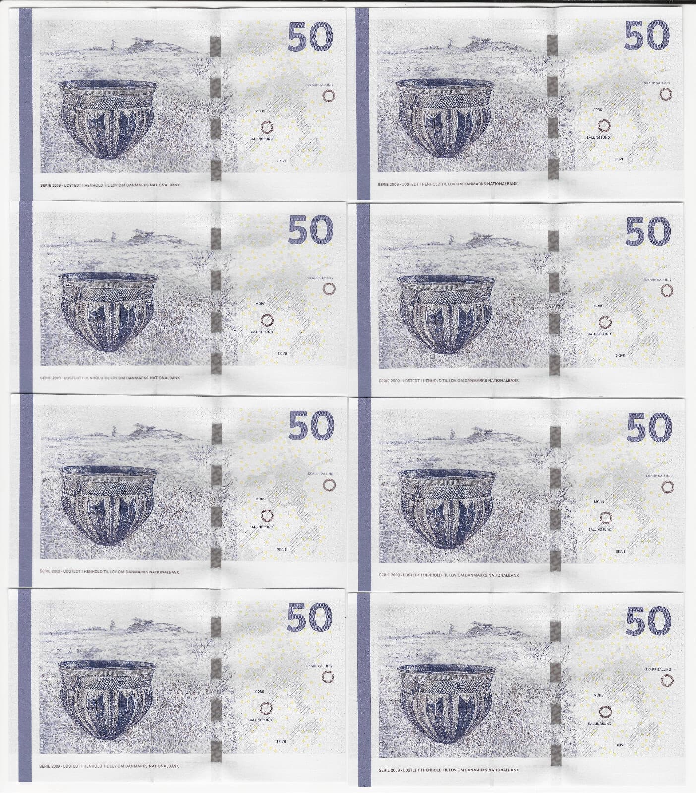 DENMARK 50-krone Banknotes from 2009 Gov't. Pack:  13 Low Consecutive Numbers 2