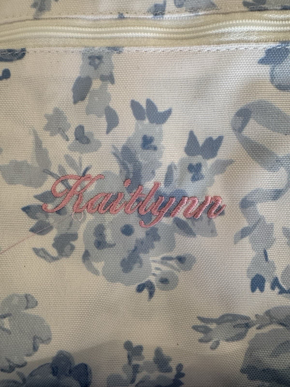 Pottery Barn LoveShackFancy Laundry Backpack XL Blue Floral Mono “Kaitlynn” Read 3