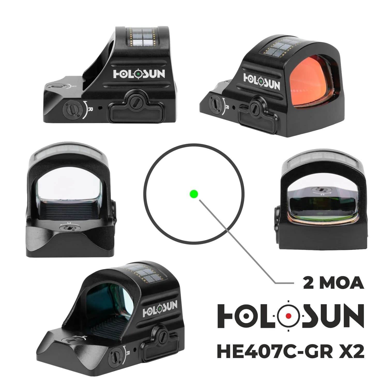Holosun 2 MOA Green Dot Open Solar Reflex Sight, RMR Footprint - HE407C-GR X2 2