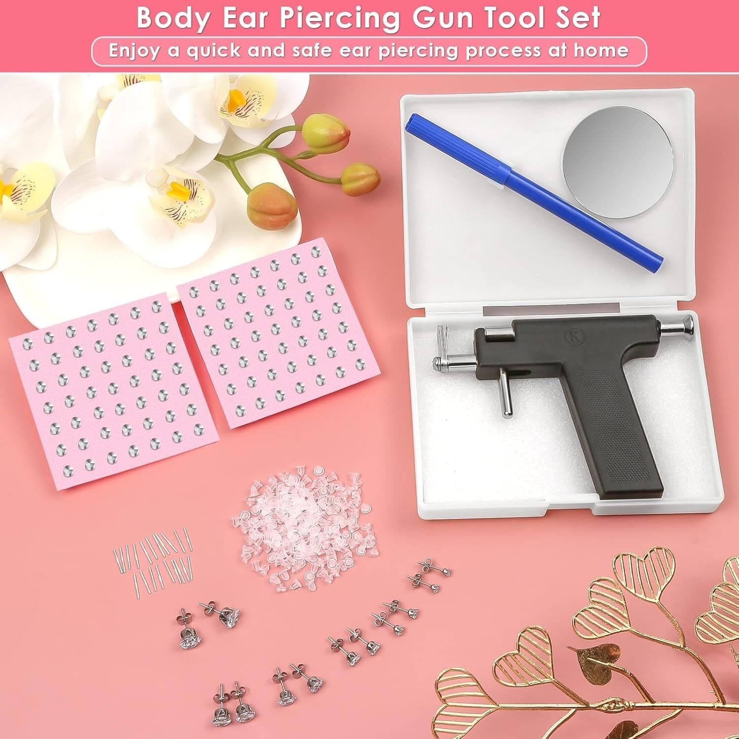 Professional Ear Piercing Gun Kit, Reusable with Stainless Steel Piercing Studs 4