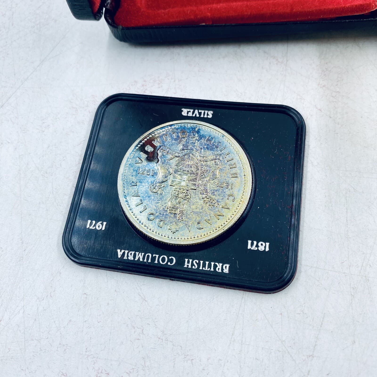 1971 Canada $1 British Columbia Silver Dollar KILLER RAINBOW TONING W/ Case #11 4