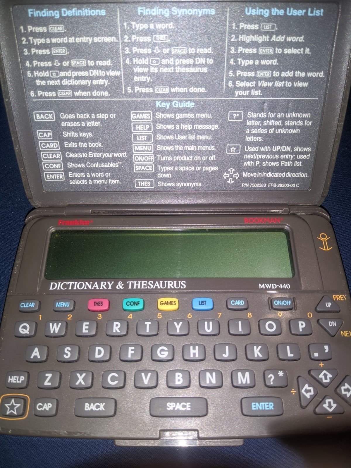 Franklin Bookman Dictionary & Thesaurus  - MWD-440 - Vintage - Word Games Cart 3