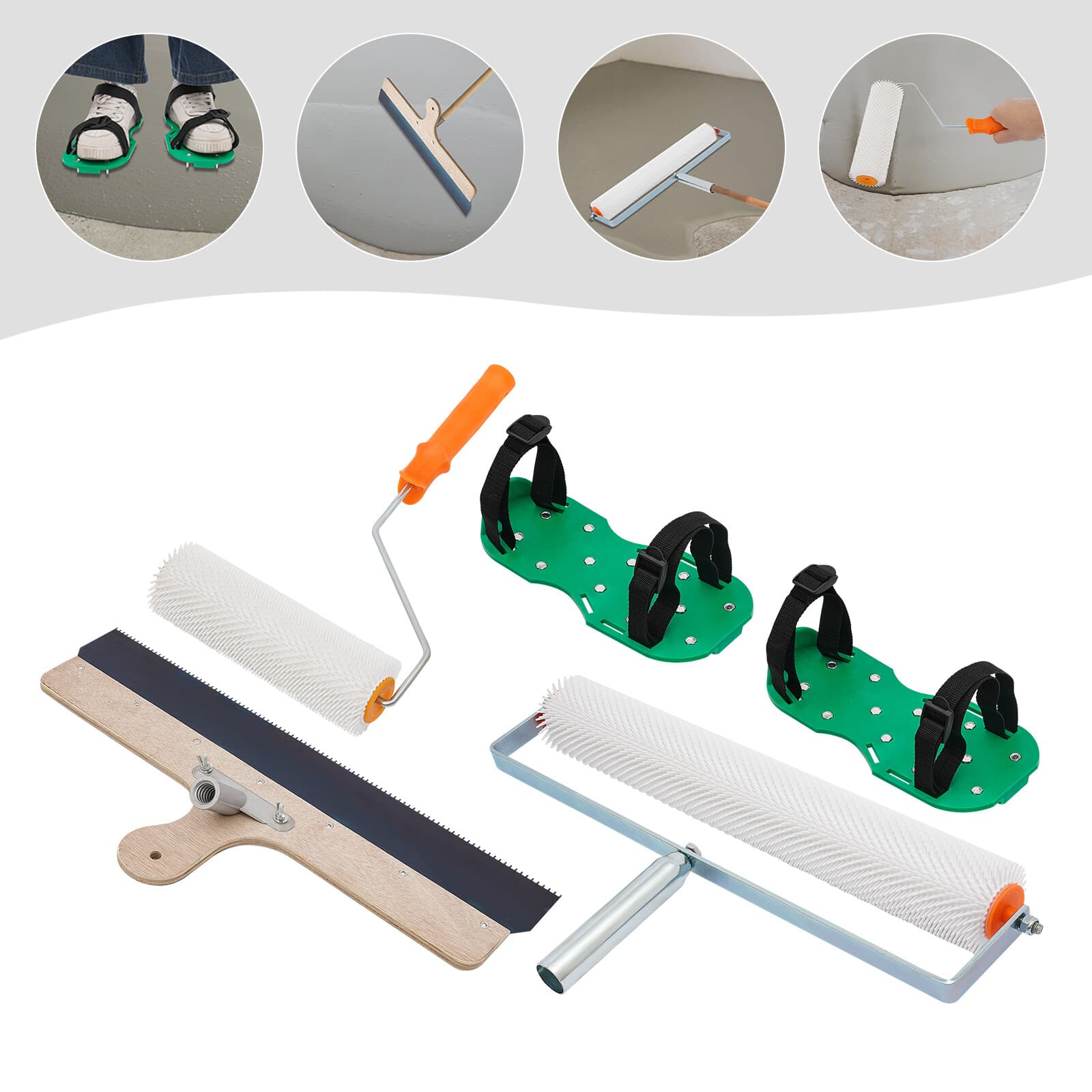 Self-levelling Cement Floor Leveling Rake Tools Cement Tool Kit w/ Spike Shoes 2