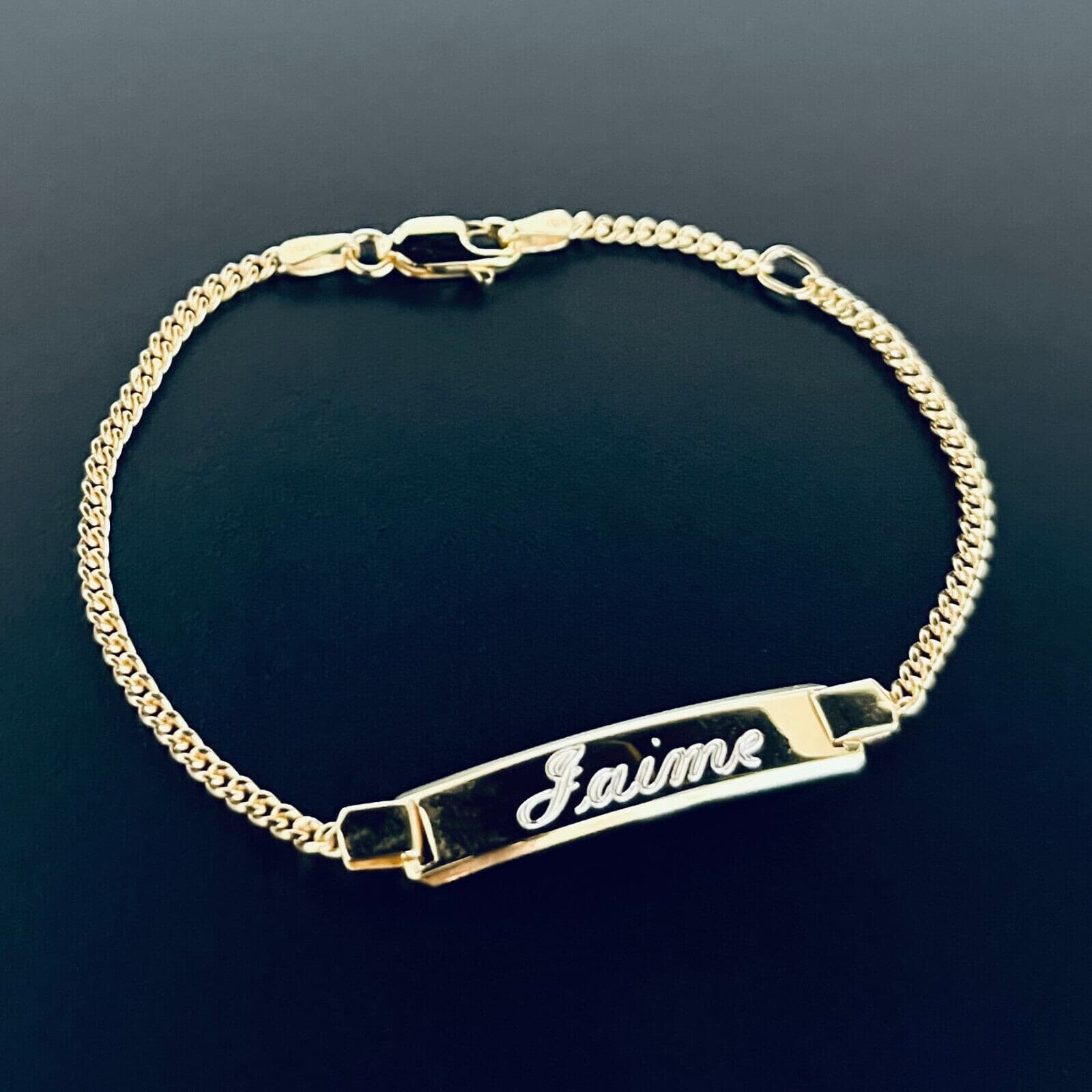 Gold Plated Solid 925 Sterling Silver Curb Cuban Link Childrens Baby ID Bracelet 2