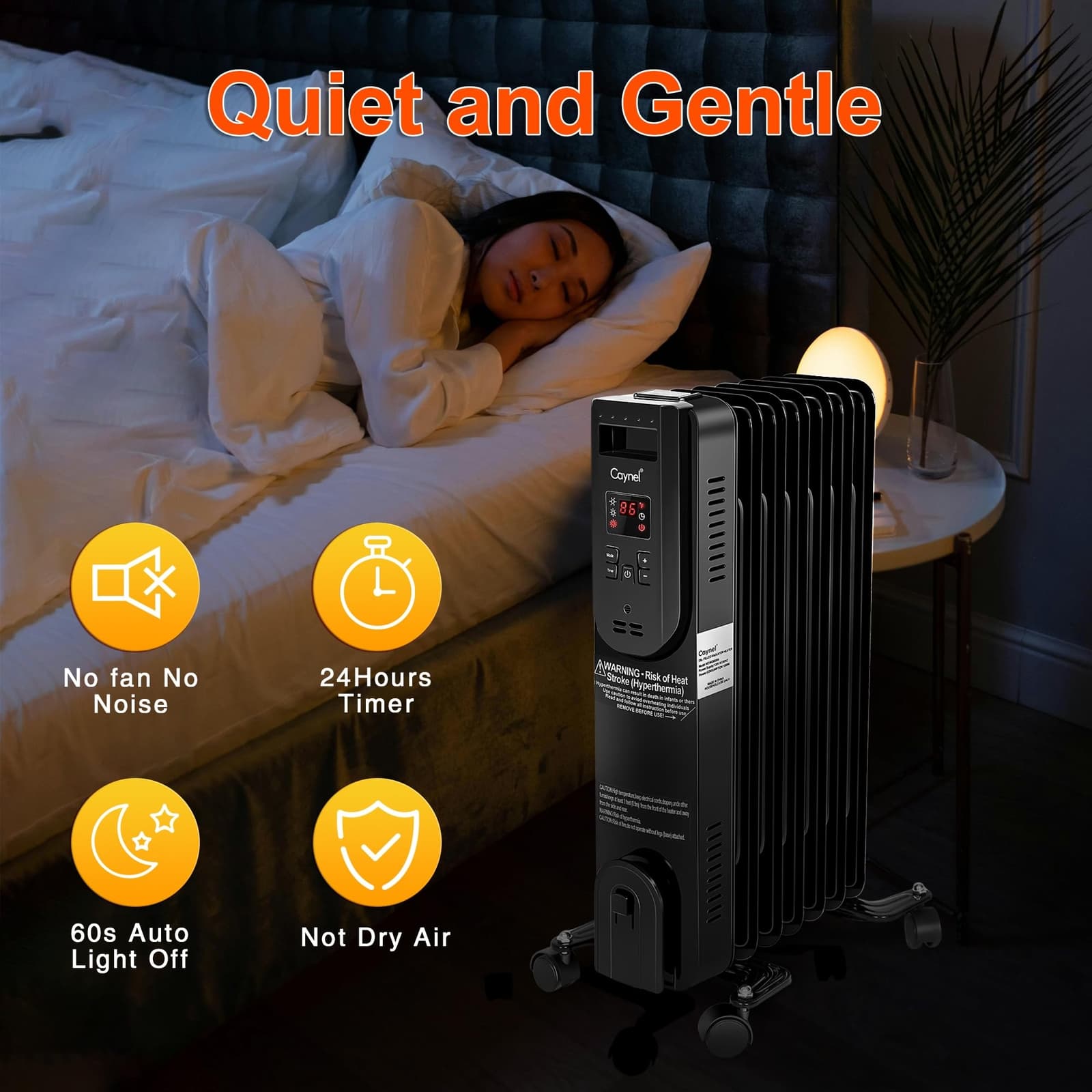 Home Space Oil Filled Radiator Heater w/ Adjustable Thermostat 24H Timer/3 Modes 6
