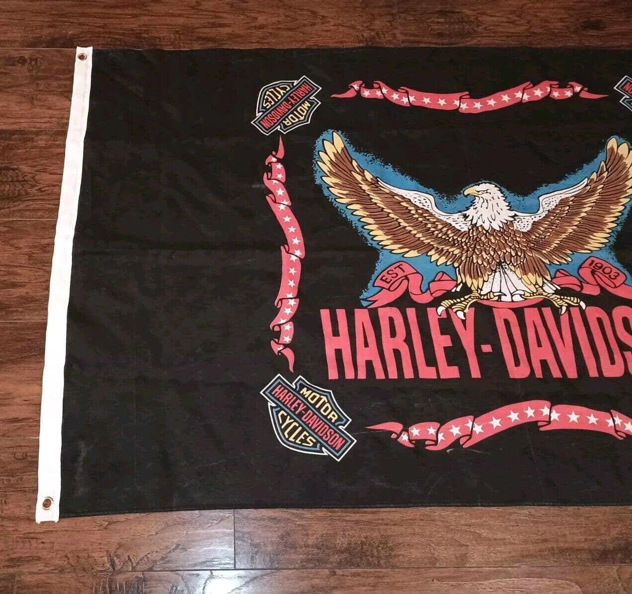 Harley Davidson Flag Double Sided Bald Eagle W/Retainer Rings 5' L x 2.11' H  LN 2