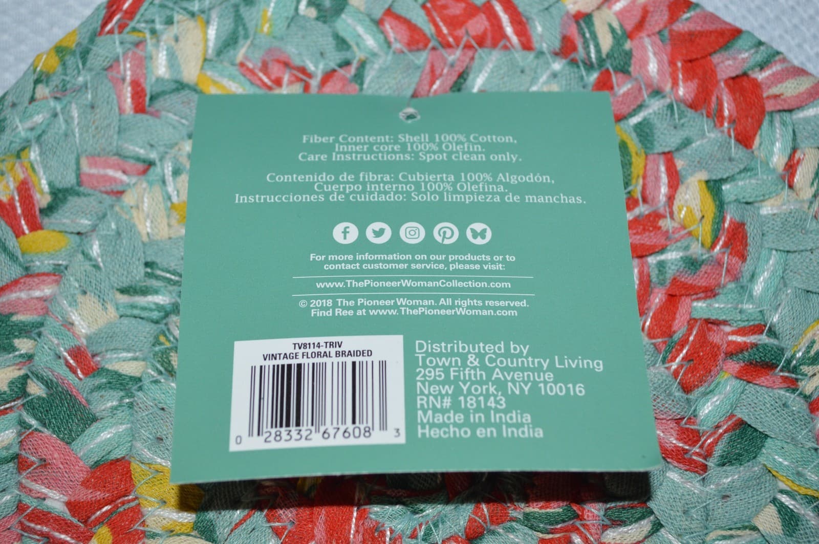 THE PIONEER WOMAN ~ TRIVET ~ VINTAGE FLORAL ~ BRAIDED ~ 8.75" DIAMETER ~ NEW 4