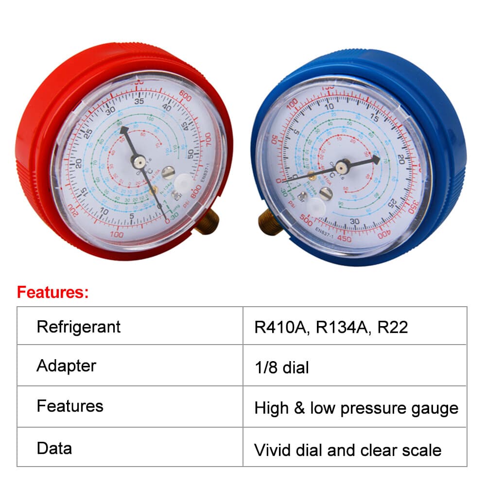 HVAC A/C Air Refrigeration High & Low Pressure Gauge Set for R410A R134A R22 4