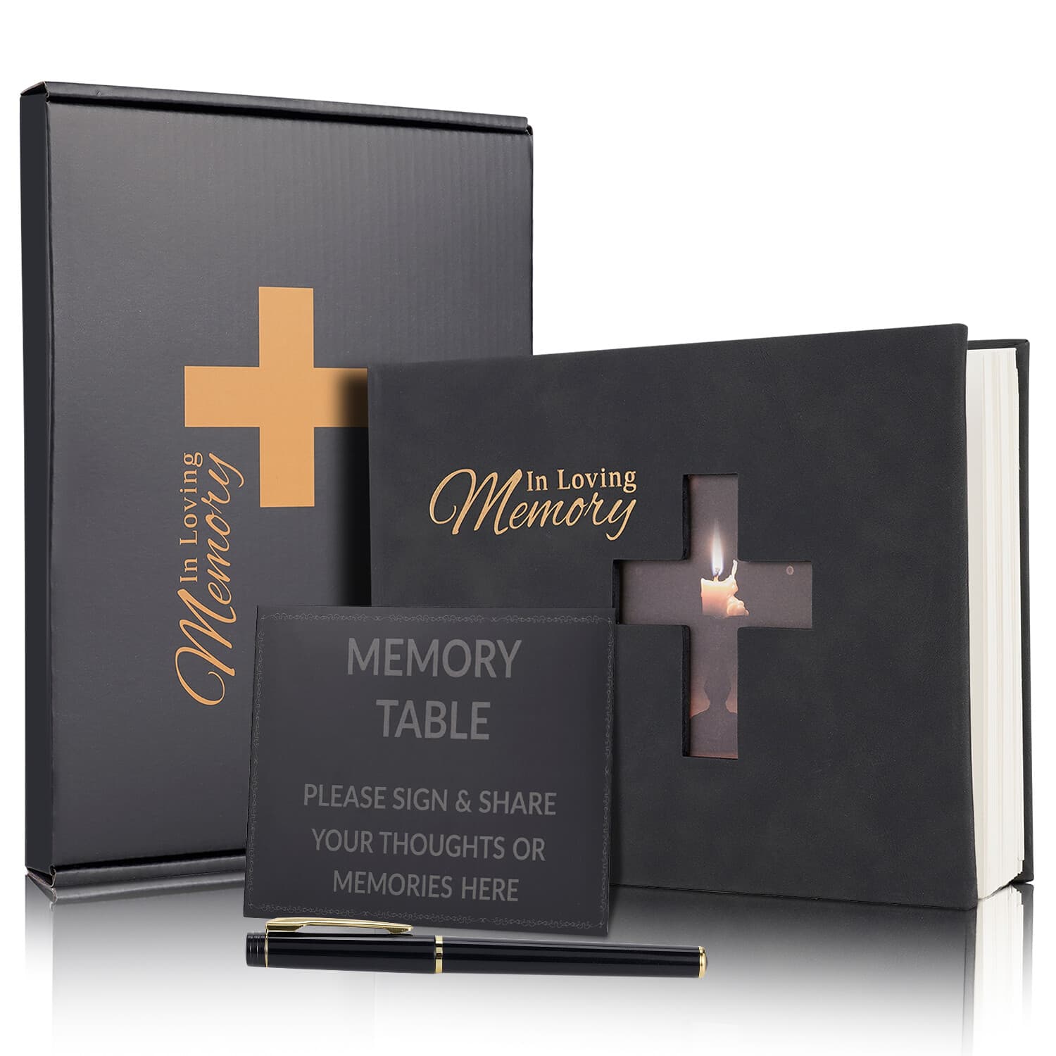 Leather Funeral Guest Book for Memorial with Pen, commemorative of Life Book USA