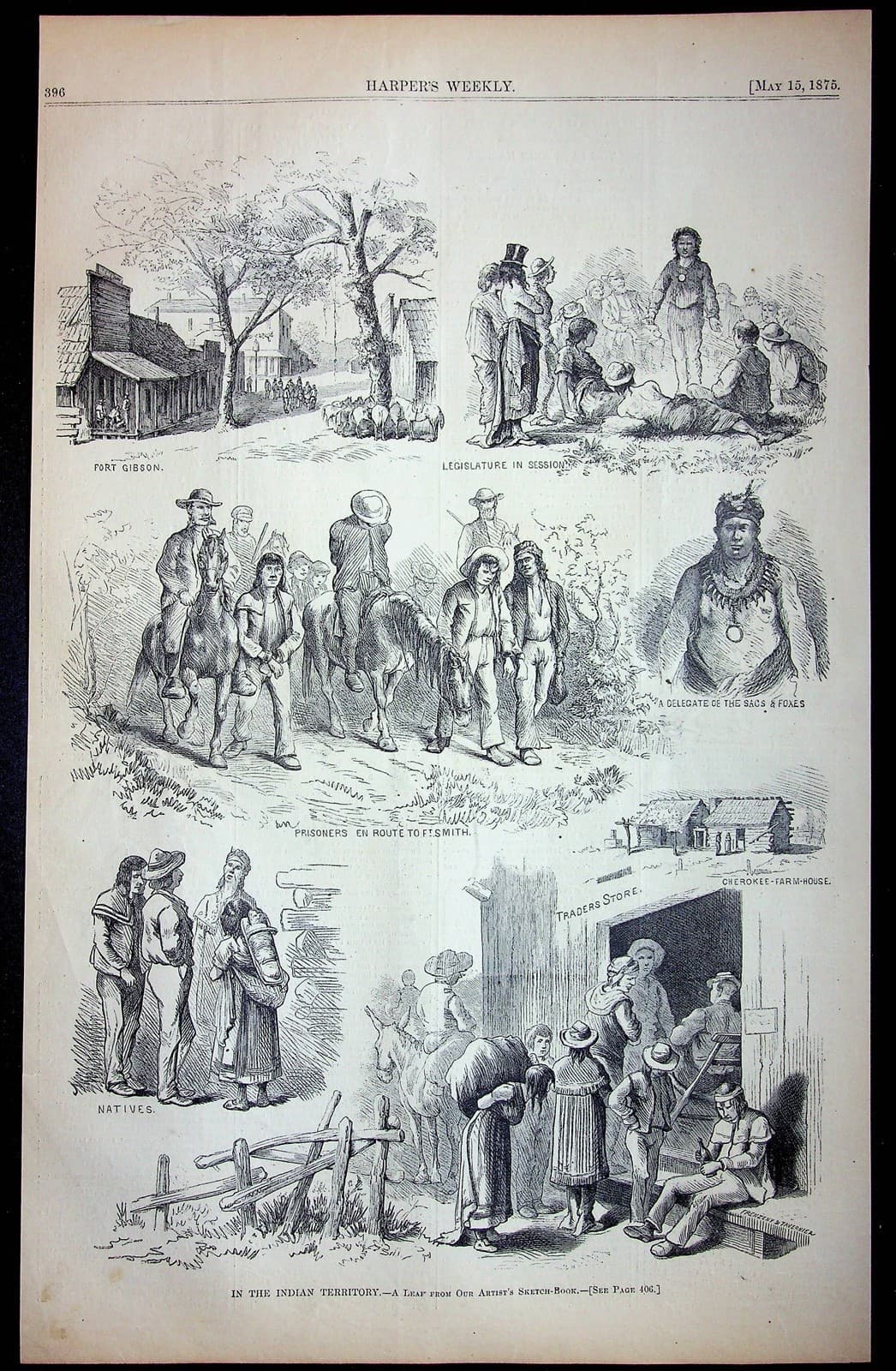 Frenzeny & Tavernier Harper's 1875 Print Indian Territory Fort Gibson & Smith