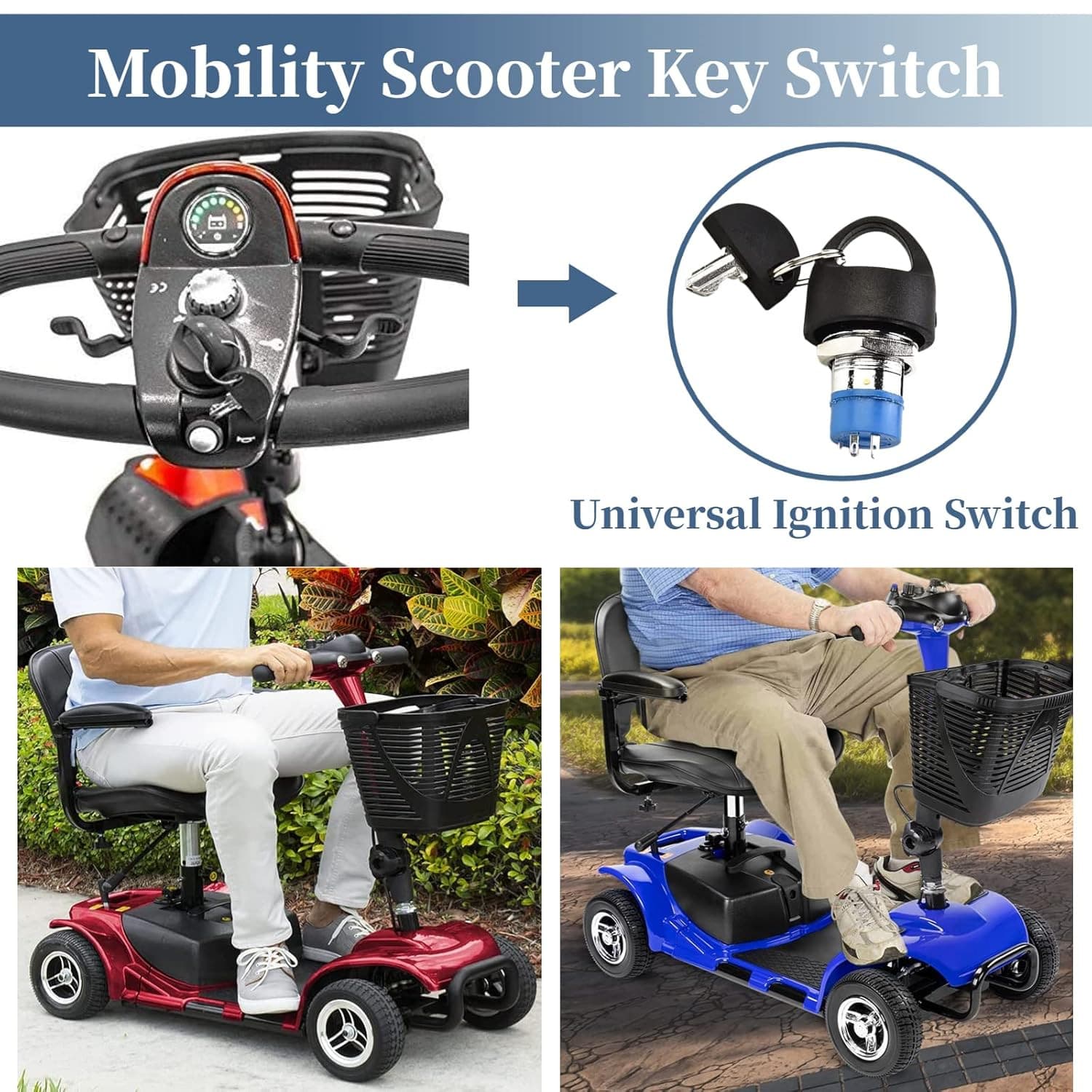 Ignition Switch with Key, Replacement Mobility Scooter Spare Start On/Off Igniti 3