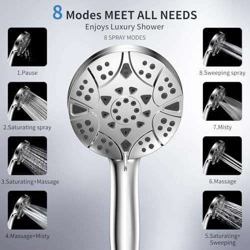 High Pressure 8-mode 5'' Handheld Shower Head with 5 ft Stainless Steel Hose  3