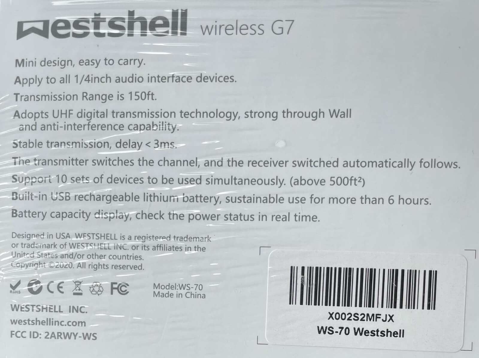 Westshell G7 Wireless Guitar & Bass System WS-70 *SEALED* 2