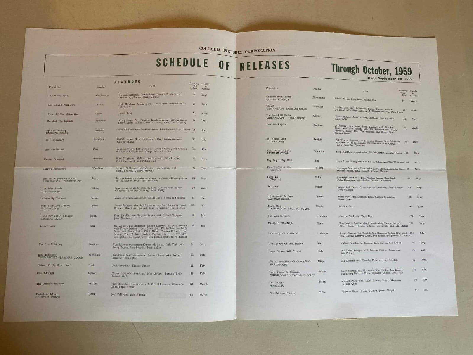 They Came to Cordura Release Schedule September 1959 Gary Cooper, ultra rare! 2