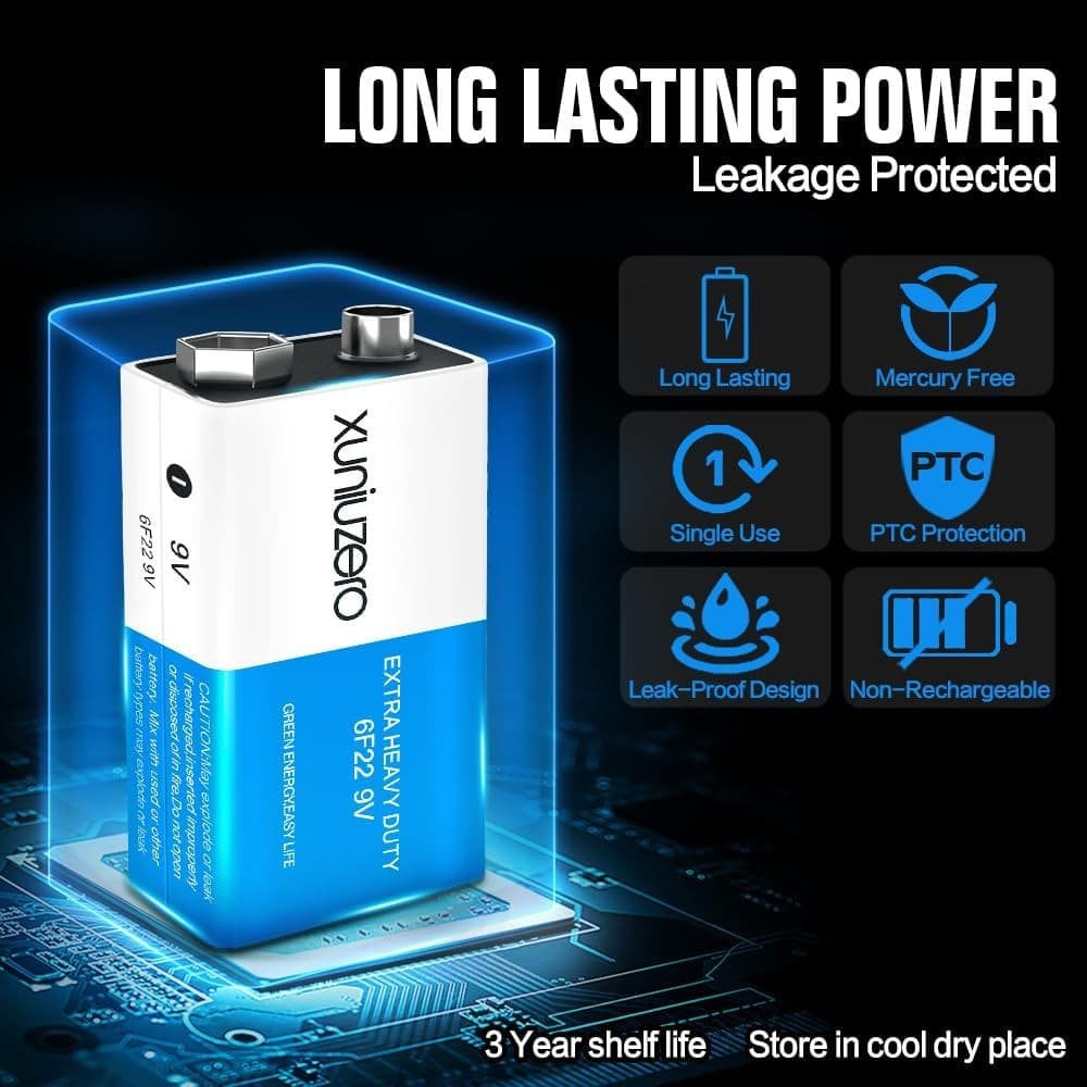 9V Batteries Carbon 9 Volt Battery for Smoke Detector 6F22 Square Battery,...  3