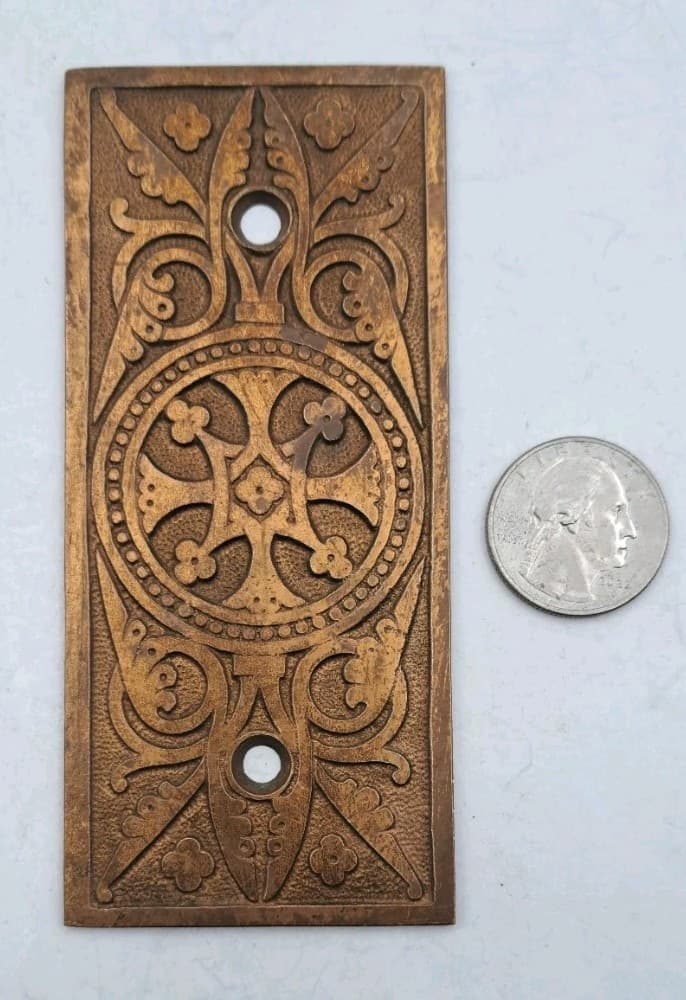 Antique/Vintage Door Push Plate Eastlake Brass Bronze Old Push Plate Hardware  6