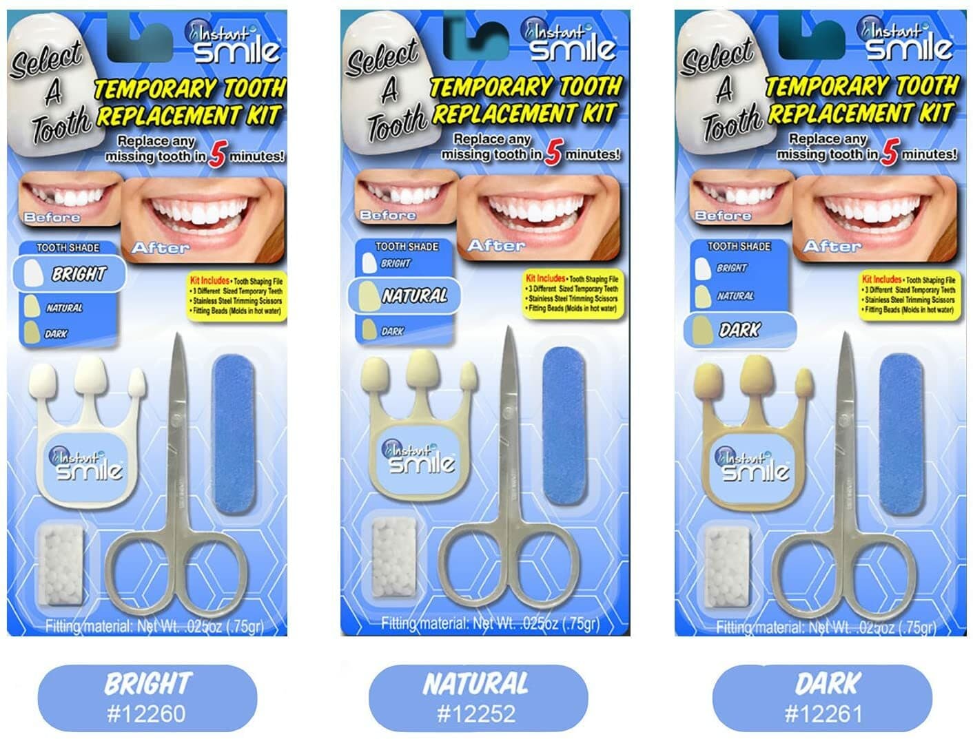 3 Pack Set Instant Smile All Shades Temporary Teeth Replacement Kit