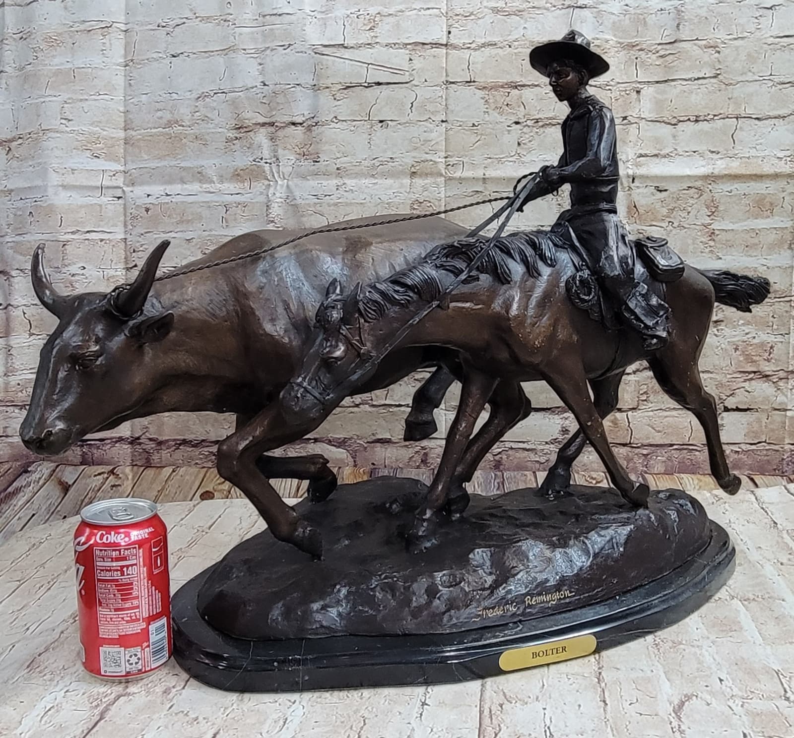 BOLTER Frederic Remington Western Bronze Statue Sculpture Cattle Drive 18" x 17" 2