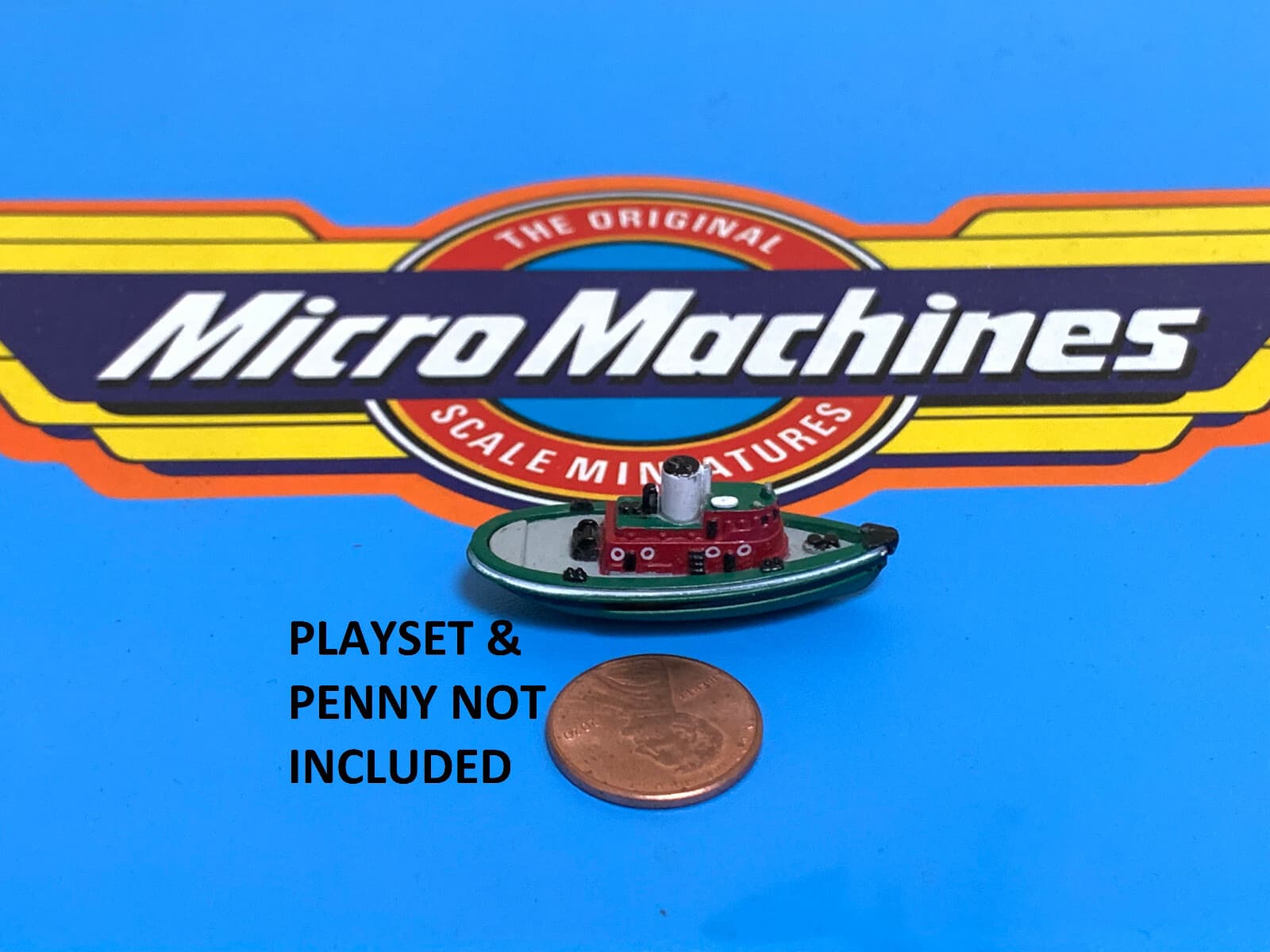 1987 VINTAGE 1.5" MINIATURE MICRO MACHINES TUG BOAT MARINE TOW GREEN RED GALOOB 4