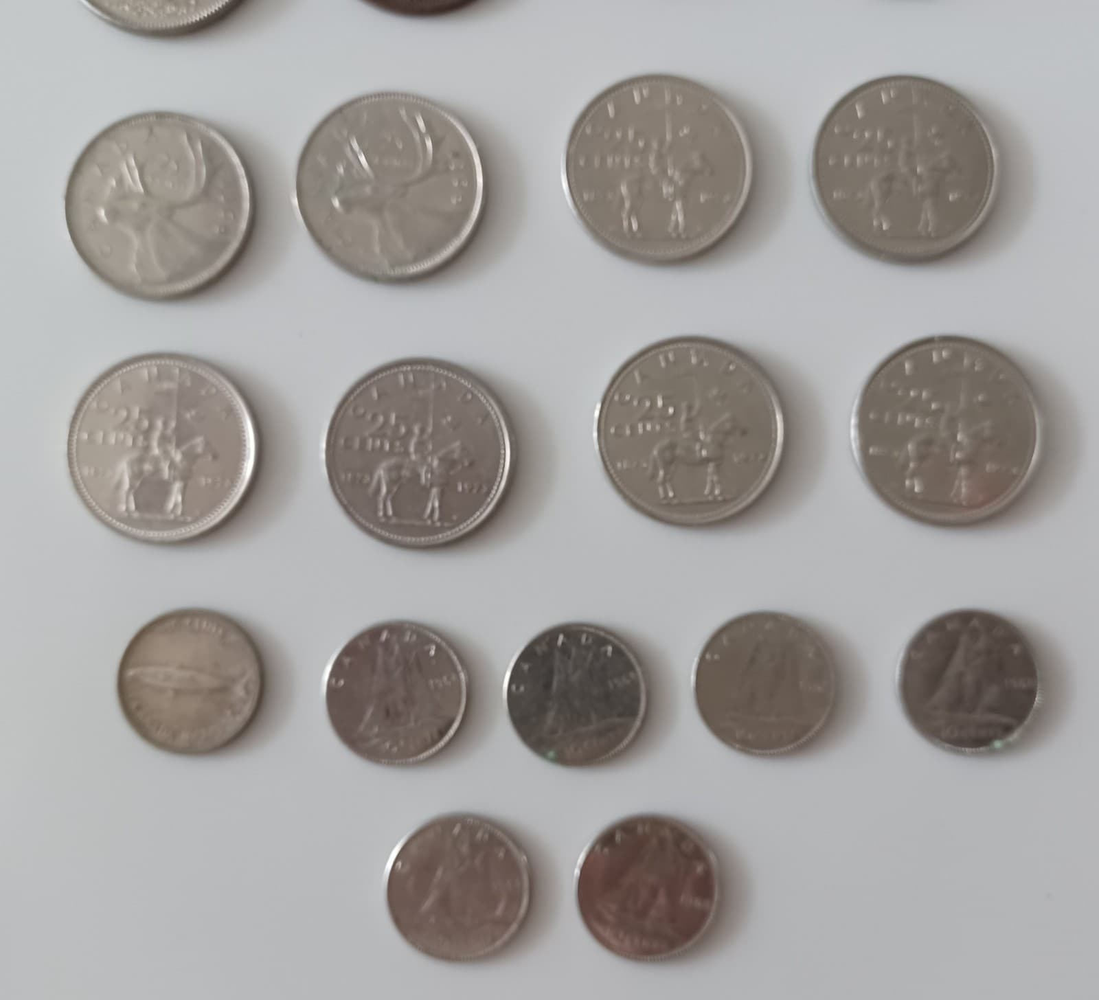 Canada 22 Lot 1973 One Dollar Bill 1968 Silver 25 Cent + 10 Cents.  1916 Cent 5