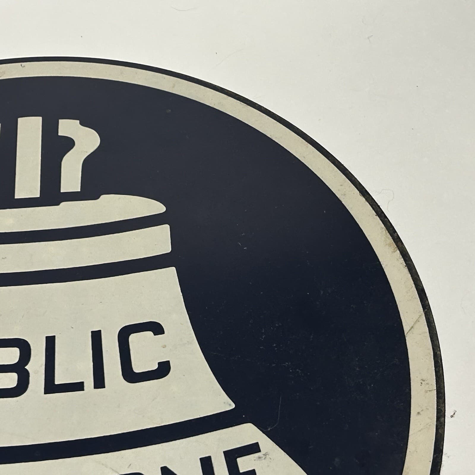 Vtg Metal Public Telephone Sign Bell System Double Sided Flange Bllue White 5