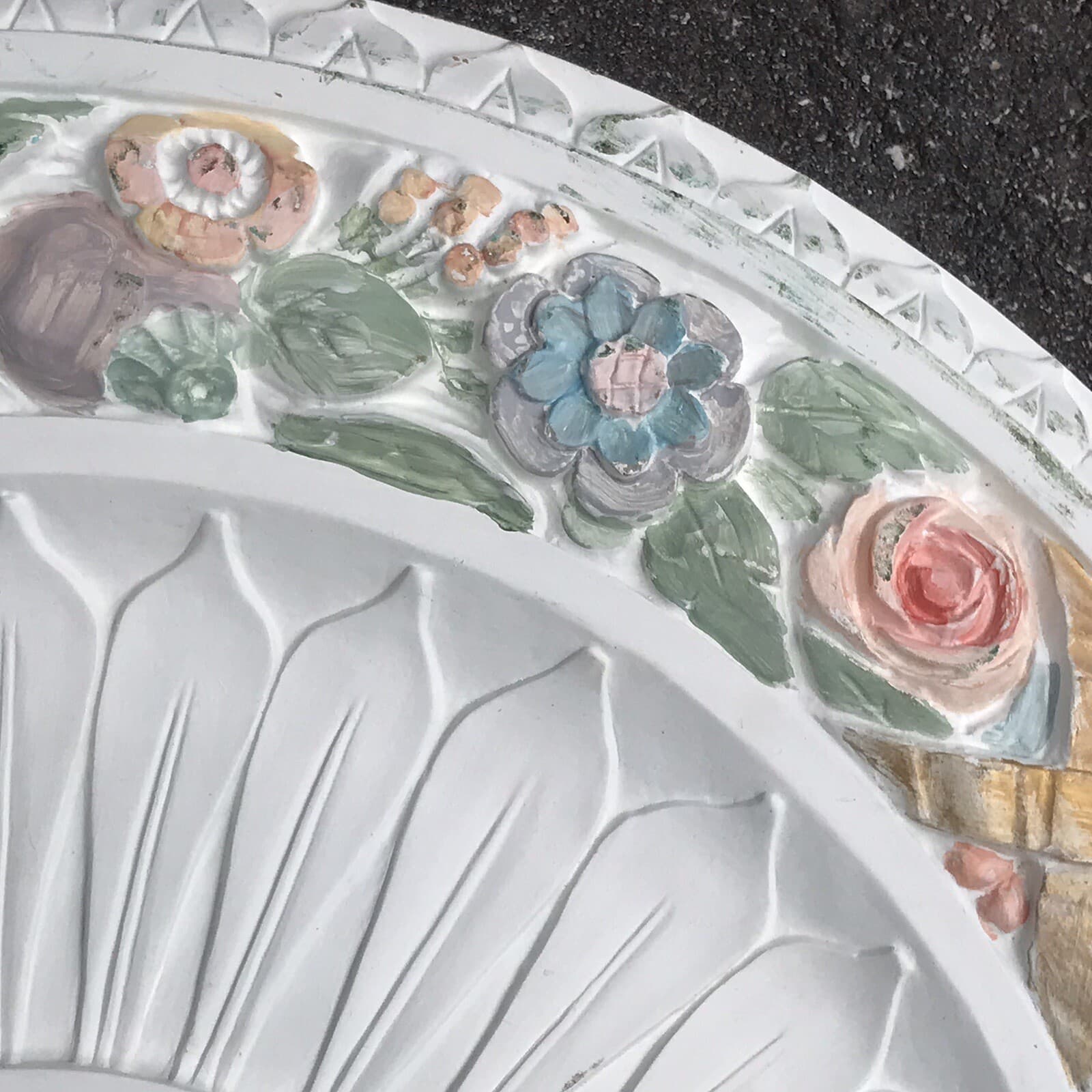 Ceiling Medallion Lighting Hand Painted Floral Round 24" Chandelier White Decor 4