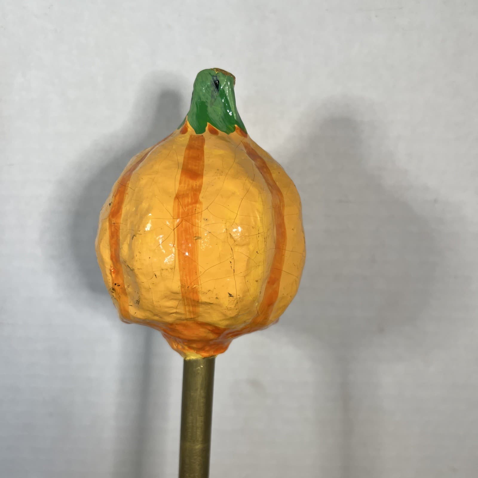 Vintage Paper Mache Pumpkin Head Day Of The Dead Folk Art Halloween Rattle 4