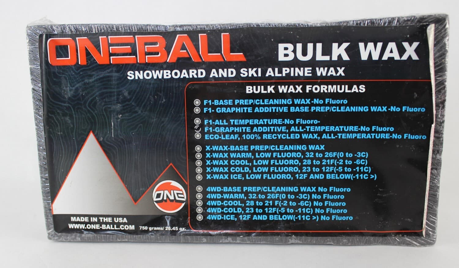 OneBall Jay Bulk Wax for Ski & Snowboards F1-Graphite All Temp 750G No Fluoro