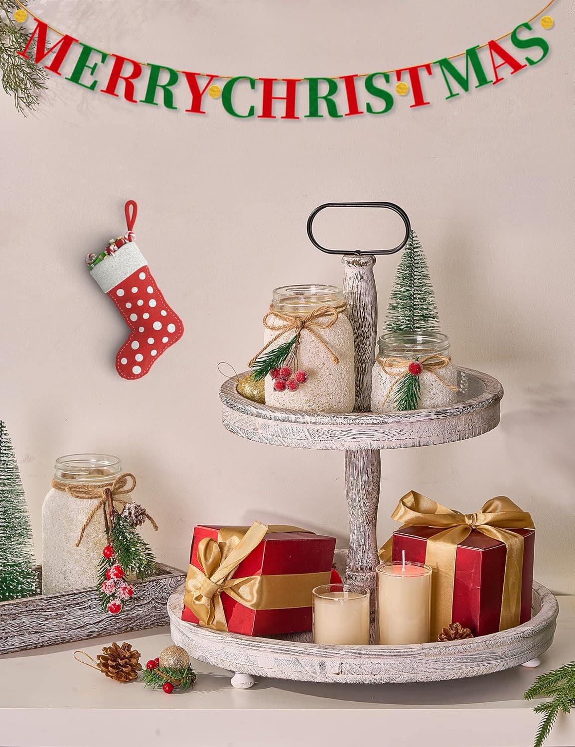 Christmas Centerpieces for Tables, Table Decor with Mason Jar, Flowers, Christma 5