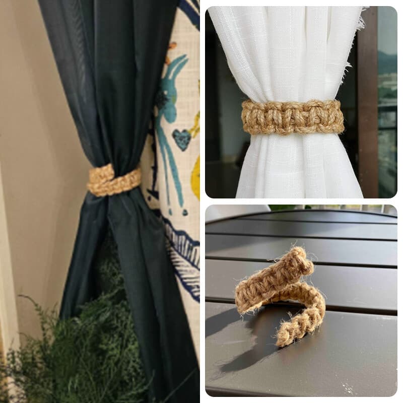 4X Twist Curtain Buckles Jute Braided Curtain Tie Rope Tieback Holder Clips US 3