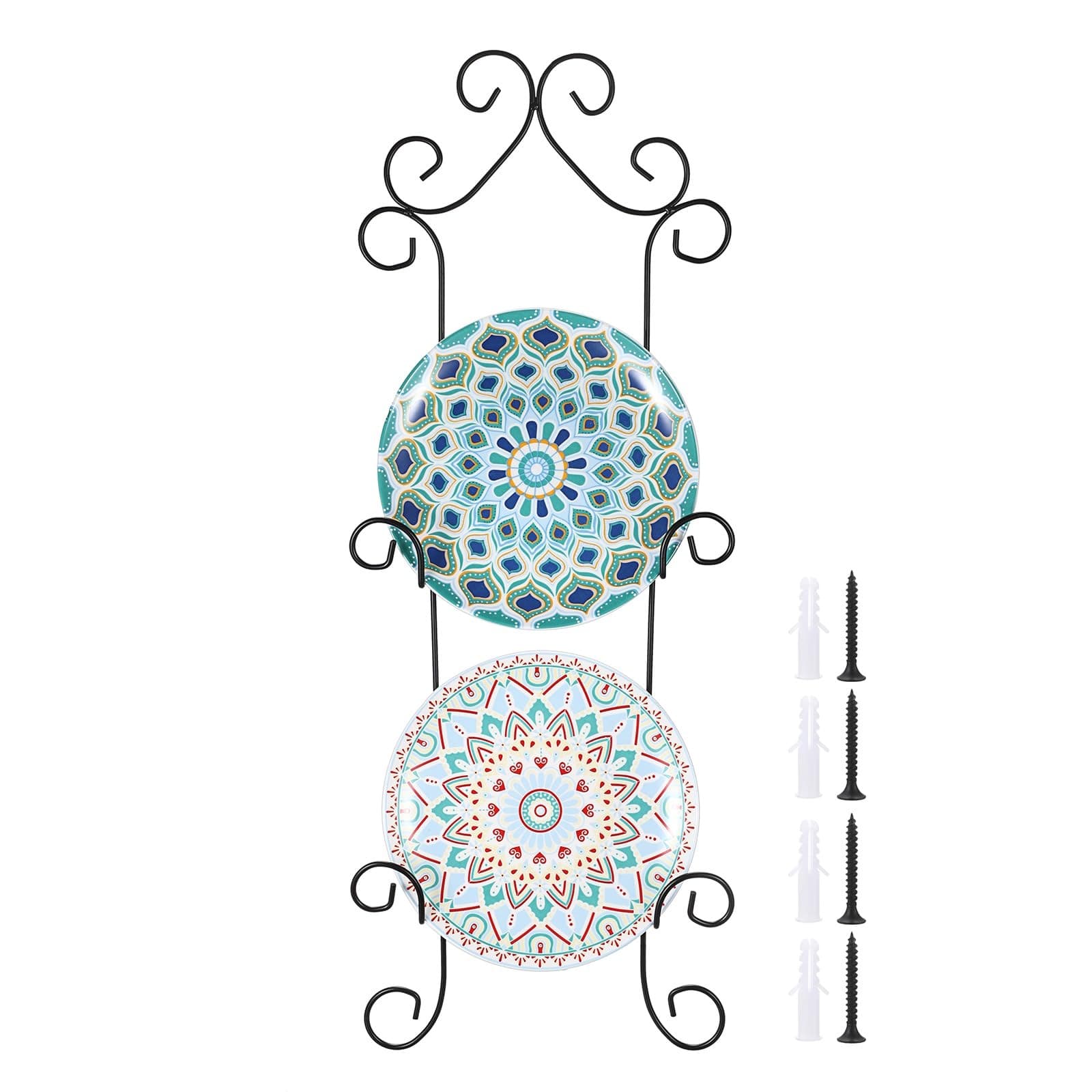 3-Tier Wall Plate Hangers for Plates Up To 8 Inch Black Metal Plate Rack