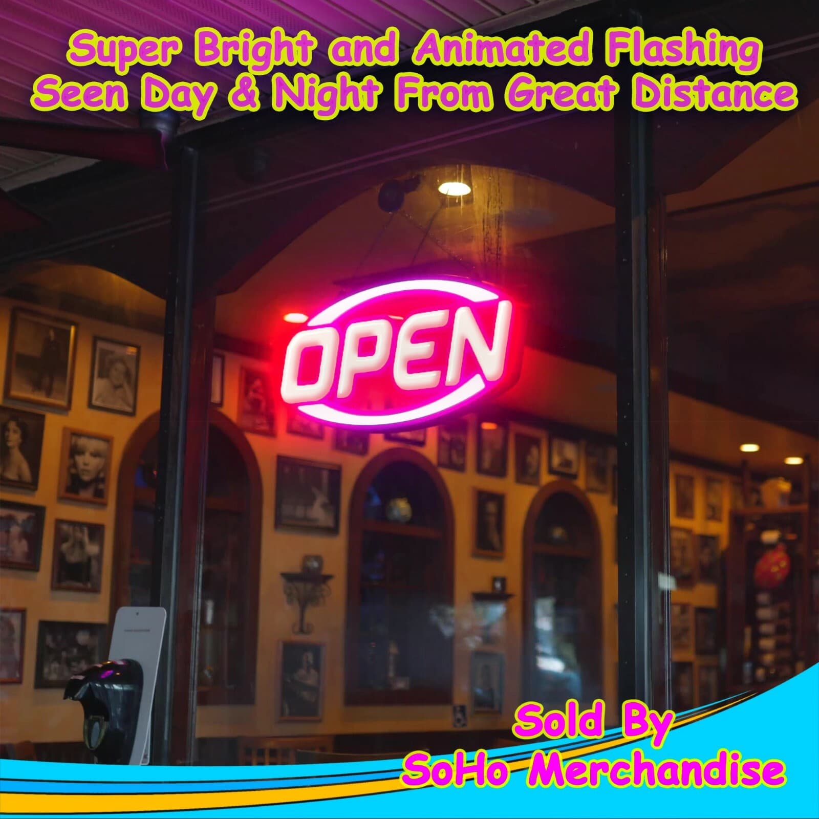 Large LED Neon Open Sign 32" Light Bright for Restaurant Bar Store Shop Market 5