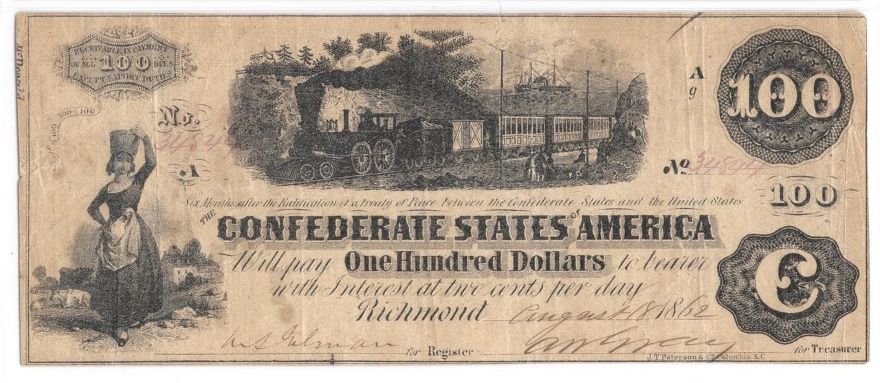 RARE Trans Miss MS Reissued Houston TX T-40 1862 $100 Confederate Train PMG VF25 2