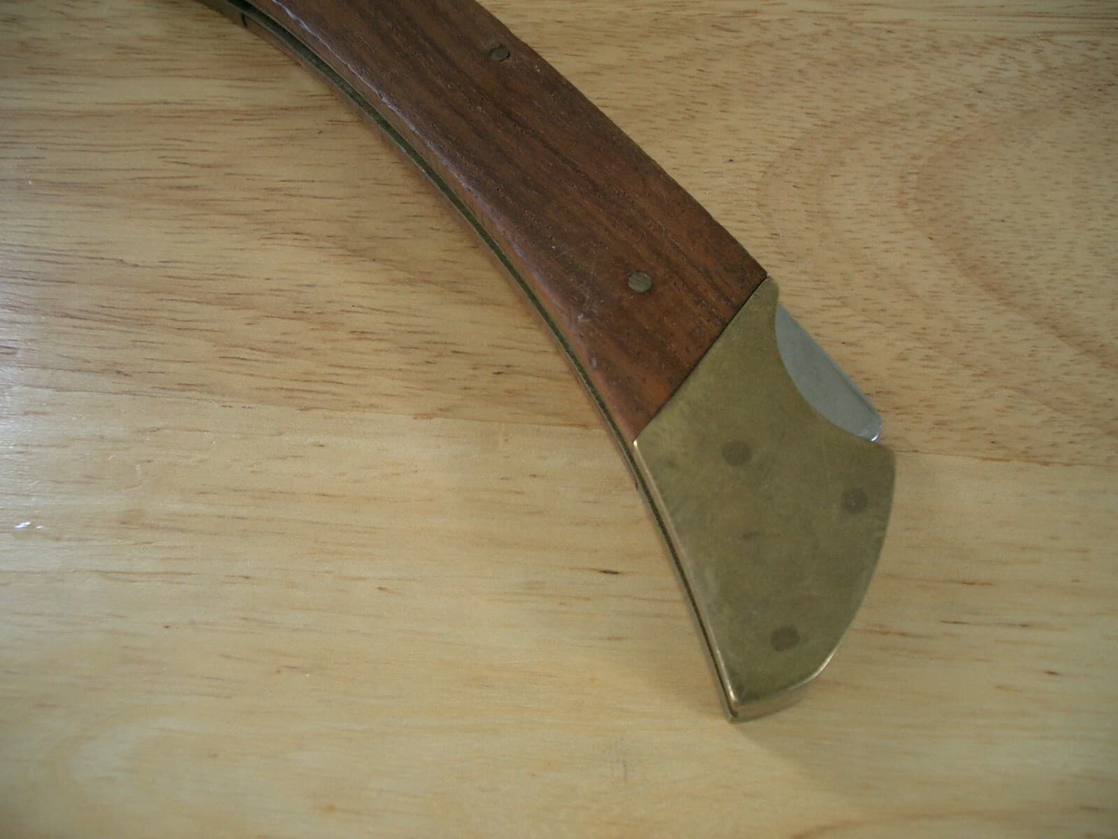 Vintage Pakistan Stainless Folding Hunting Knife Brass & Wood Handle 5