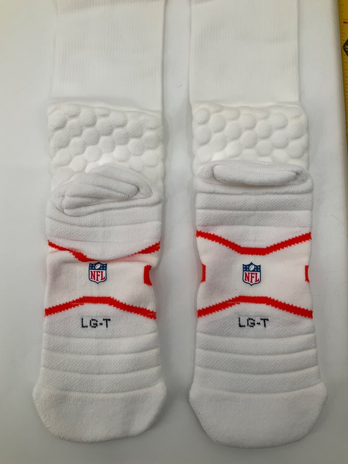 MIAMI DOLPHINS TEAM ISSUED NIKE WHITE/ORANGE GAME SOCKS SIZE: LG-T  BRAND NEW 2