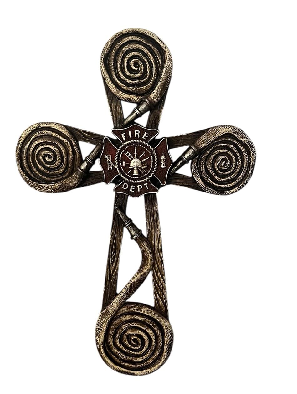 Fire Department Firefighter Resin Firehouse Cross Wall Plaque 12”x8” 2