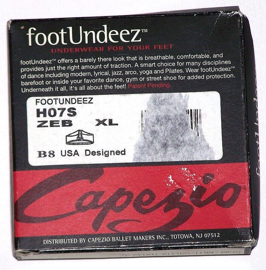 Capezio footUndeez Shoe Foot Underwear H07S Black Zebra New NIB Women Unisex  XL 4