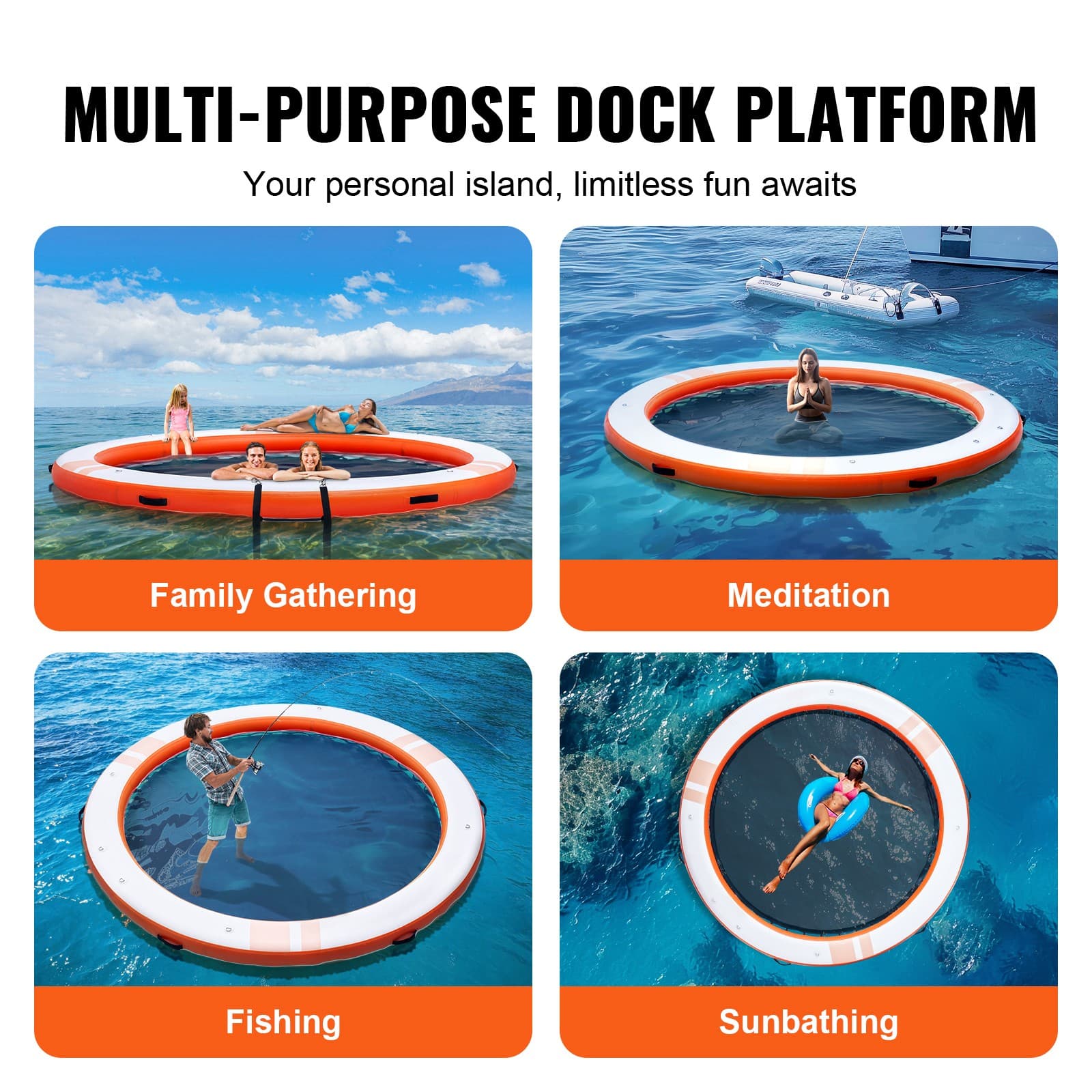 Uimoso Inflatable Floating Dock ø10FT Water Dock Platform with ø8FT Mesh Pool 6