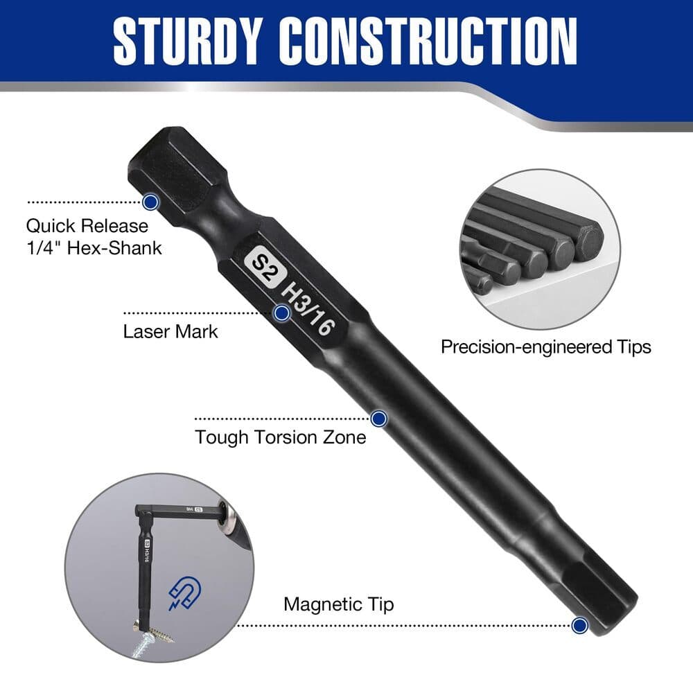 WORKPRO 20PC Magnetic Hex Head Allen Wrench Drill Bit Set Metric SAE Hex Bit Set 3