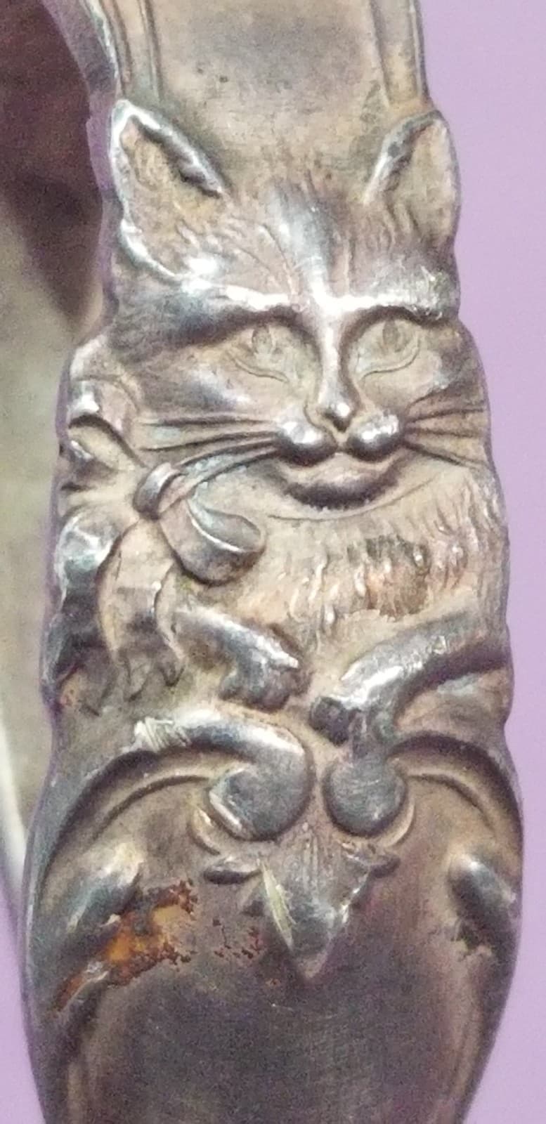 💥 REED & BARTON 1894 Sterling Cat Ribbon Nursery Curved Baby Spoon 30g 3.75" 💥 6