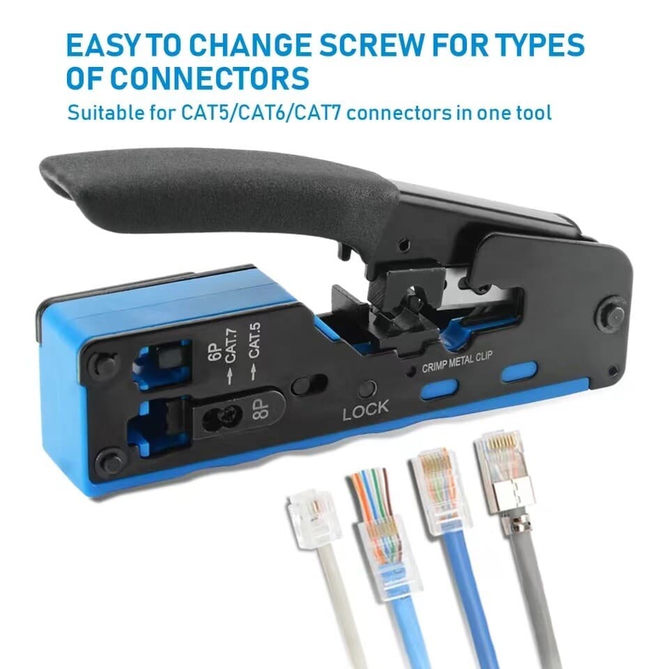 RJ45 Crimp Tool for End Pass Through Cutter Cat5e/Cat6/Cat7 8P8C Plugs Connector 6