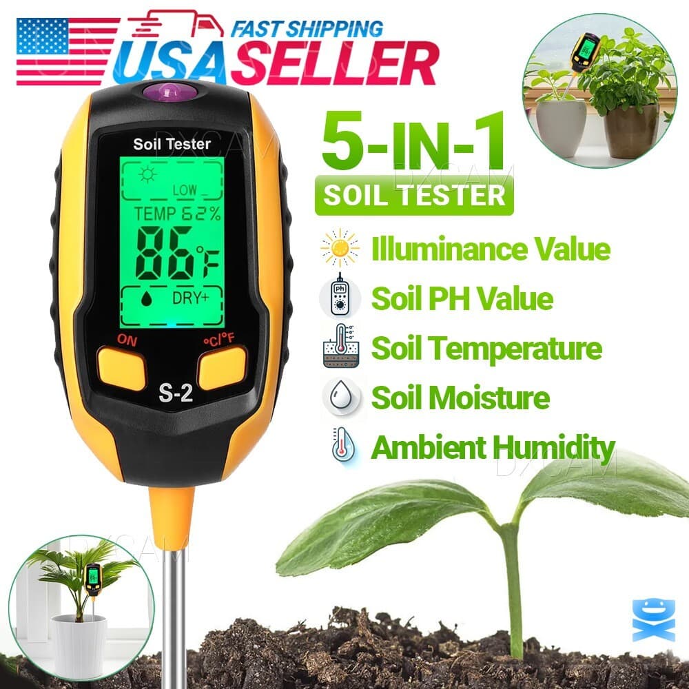 5-in-1 Digital PH Soil Tester LCD Moisture Plant Water Temperature Test Meter