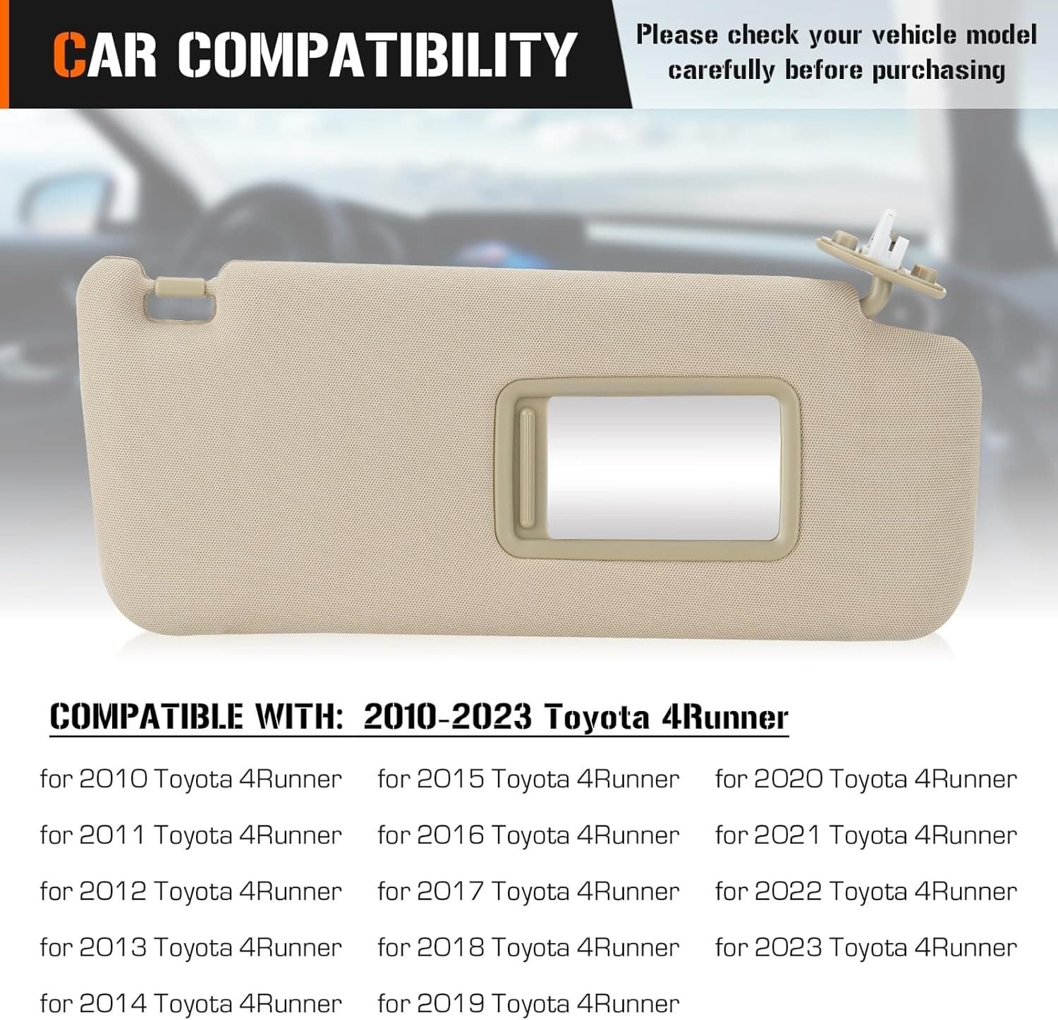 Right Passenger Side Sun Visor for 2010-2023 Toyota 4Runner Beige Sunvisor Re 3