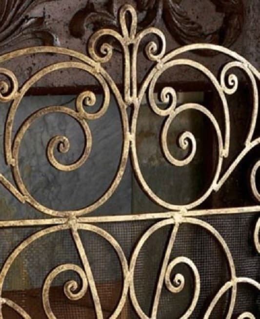 Old World Antique Gold Iron Fireplace Fire Screen French Scroll 5 Panel 62"W 3