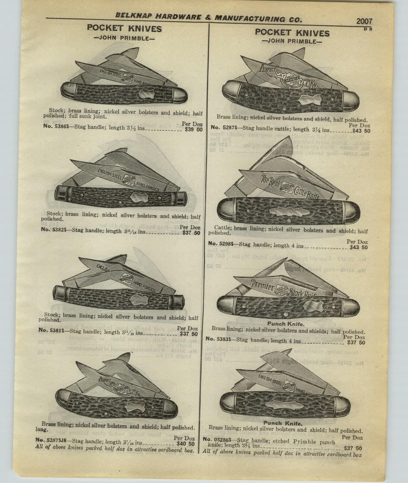 1927 PAPER AD 25 PG John Primble Pocket Knife Knives English Steel Hand Forged 6