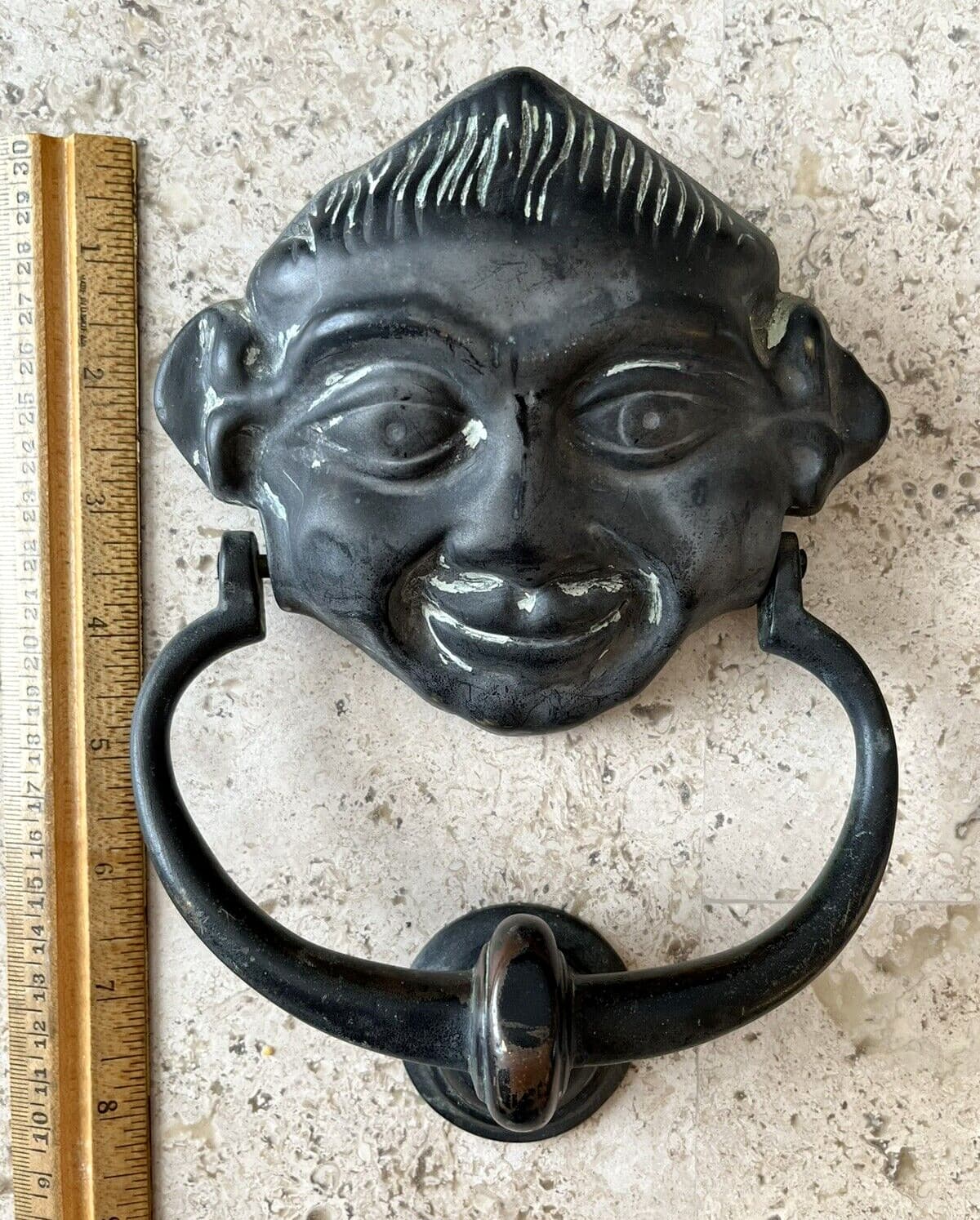 8" ANTIQUE 1908 VICTORIAN GNOME ELF PIXIE FACE ARCHITECTURAL SALVAGE DOORKNOCKER 5