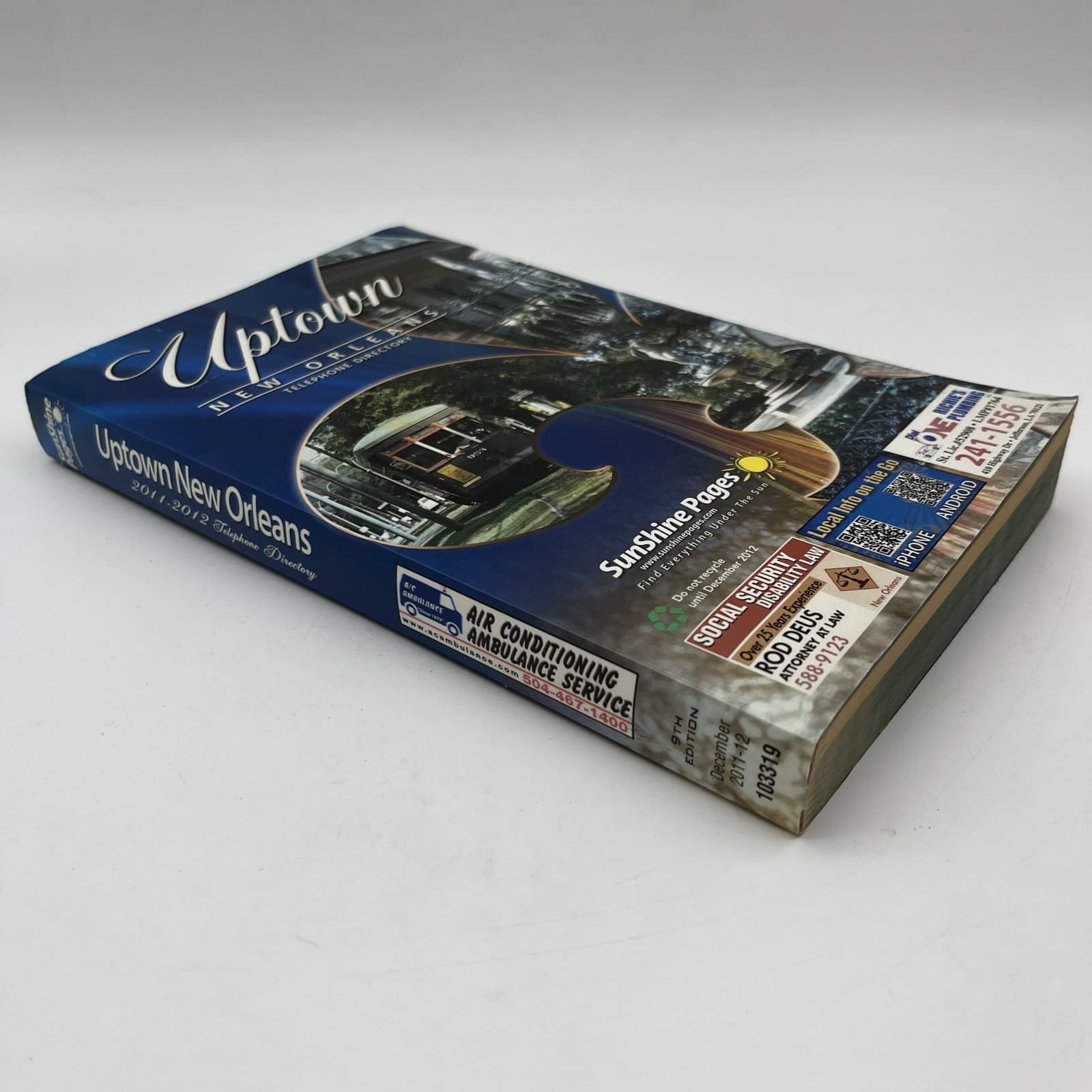 2011-2012 New Orleans Telephone Directory Uptown Sunshine Pages 9x6x1" 2