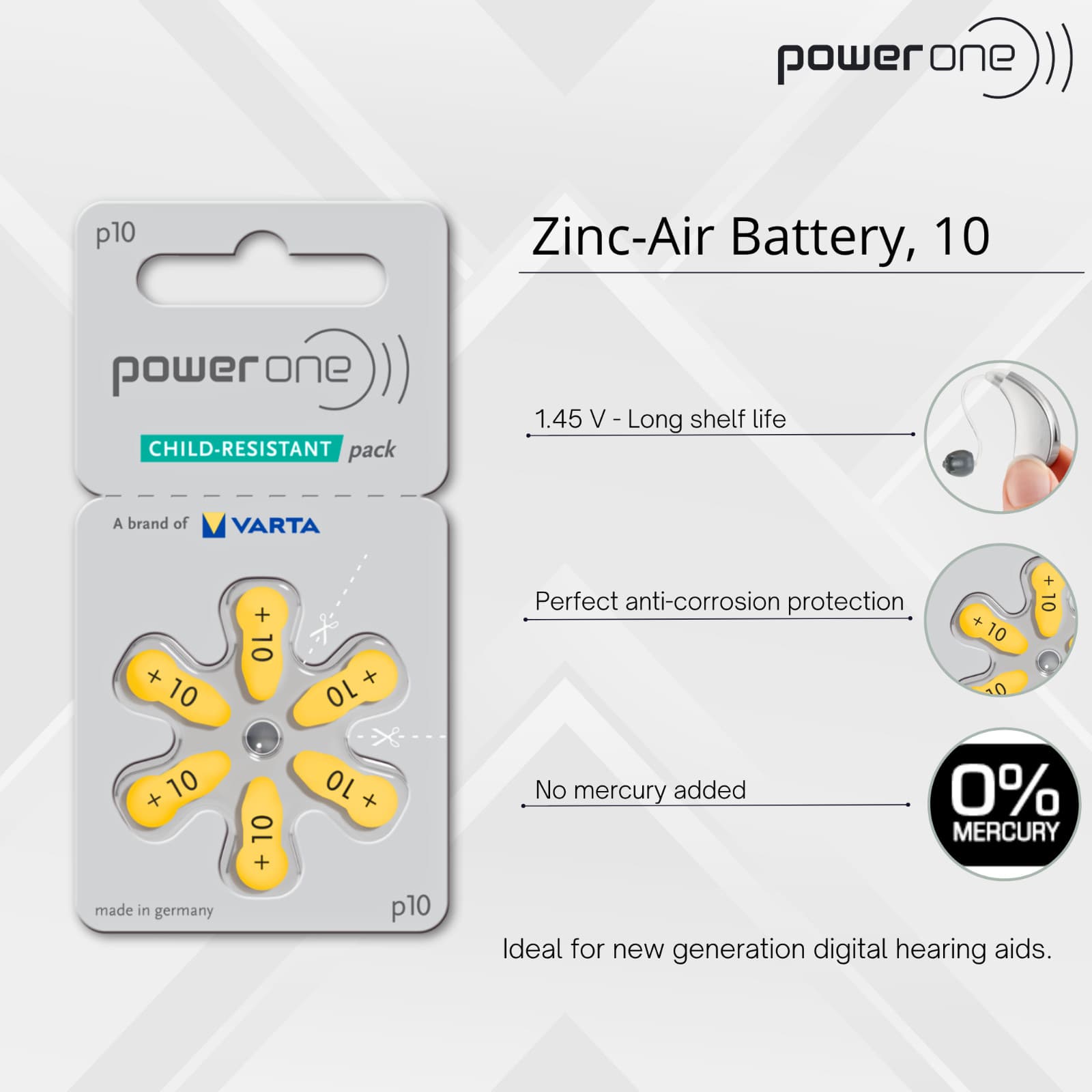 Power One Size 10 PR70 Zinc Air Hearing Aid Battery (60 Batteries) 2
